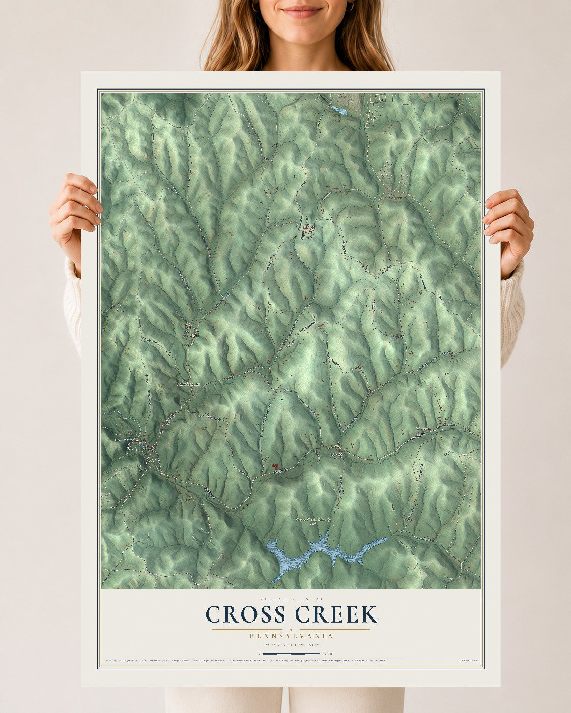 Map of Cross Creek, Pennsylvania, 24 x 36 inch unframed archival matte print