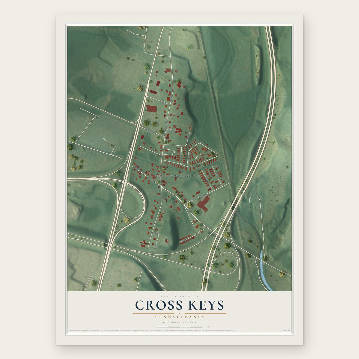 Cross Keys, Pennsylvania map print, the full design