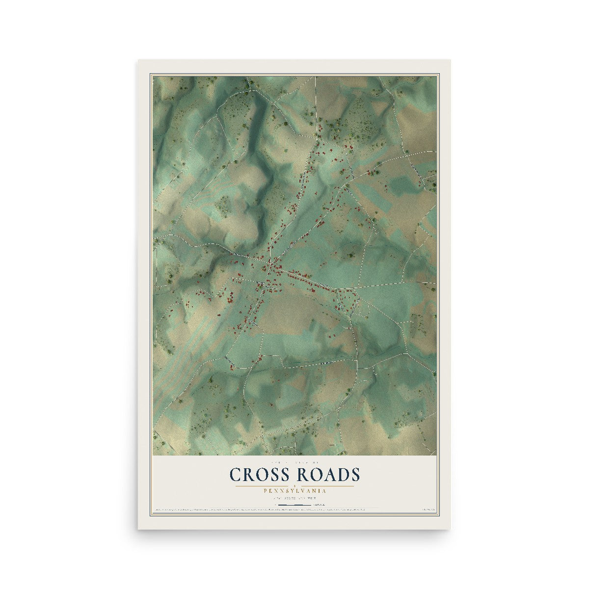 Map of Cross Roads, Pennsylvania, 12 x 18 inch unframed archival matte print