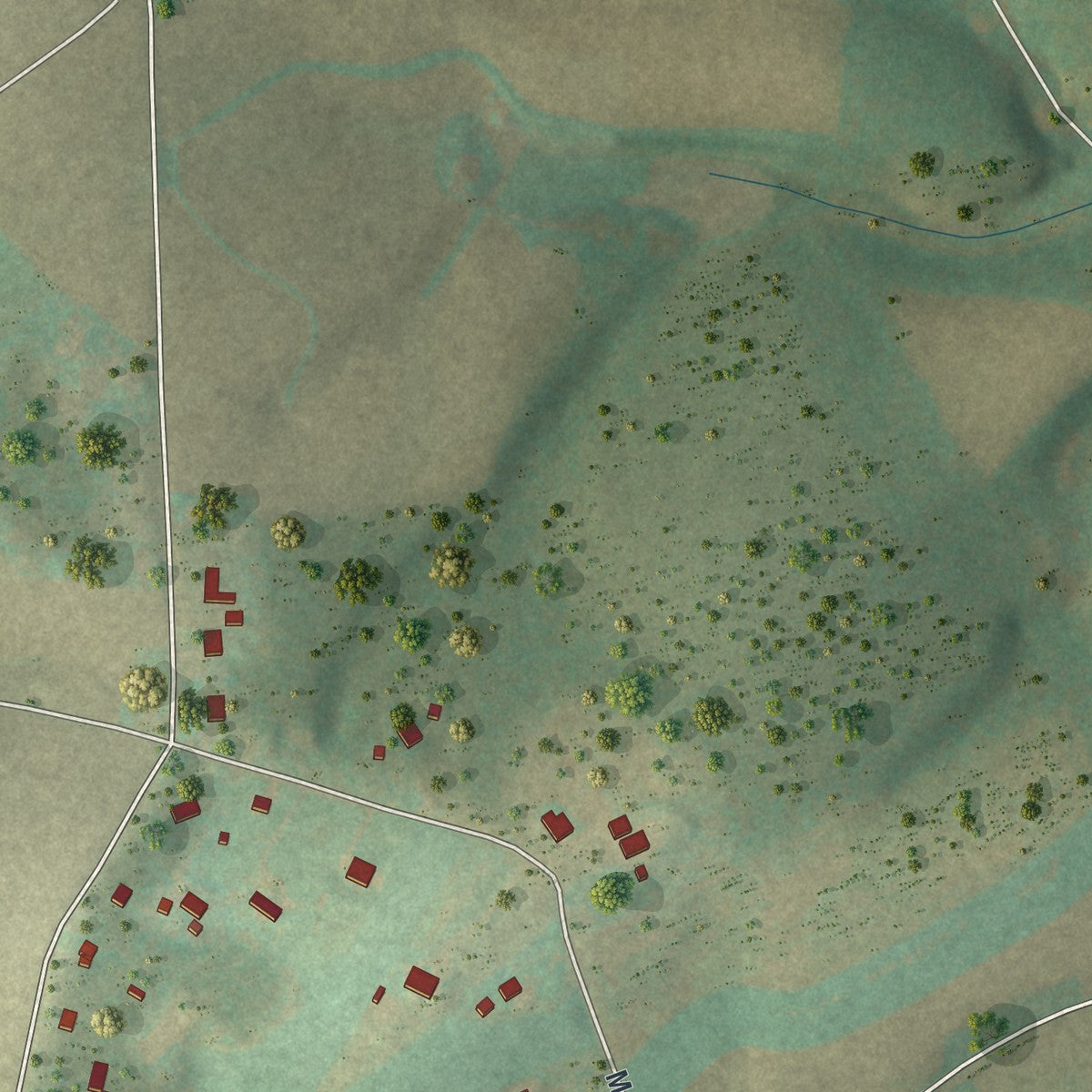 Second close-up of the map of Cross Roads, Pennsylvania print showing more streets and buildings