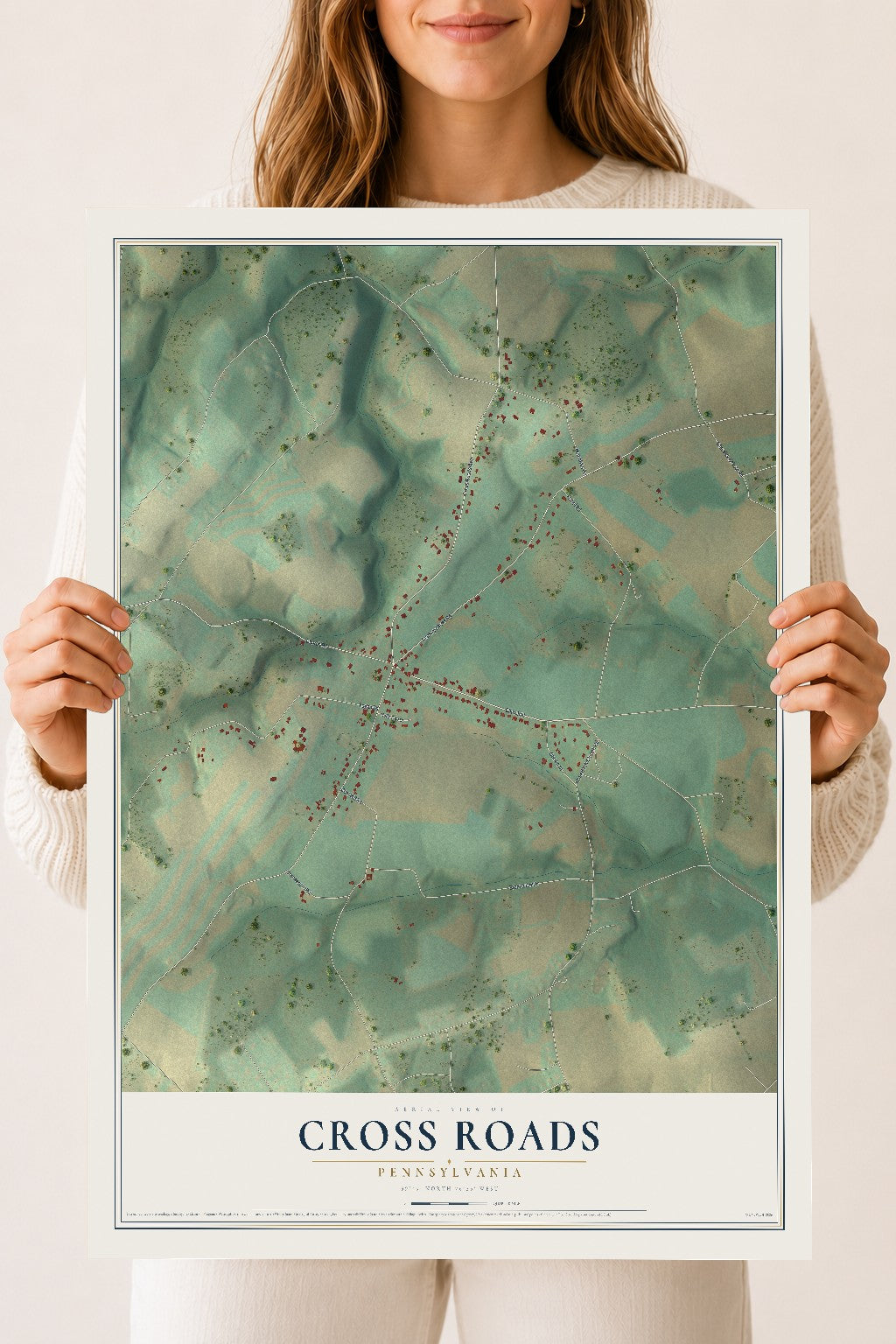 Map of Cross Roads, Pennsylvania, 18 x 24 inch unframed archival matte print