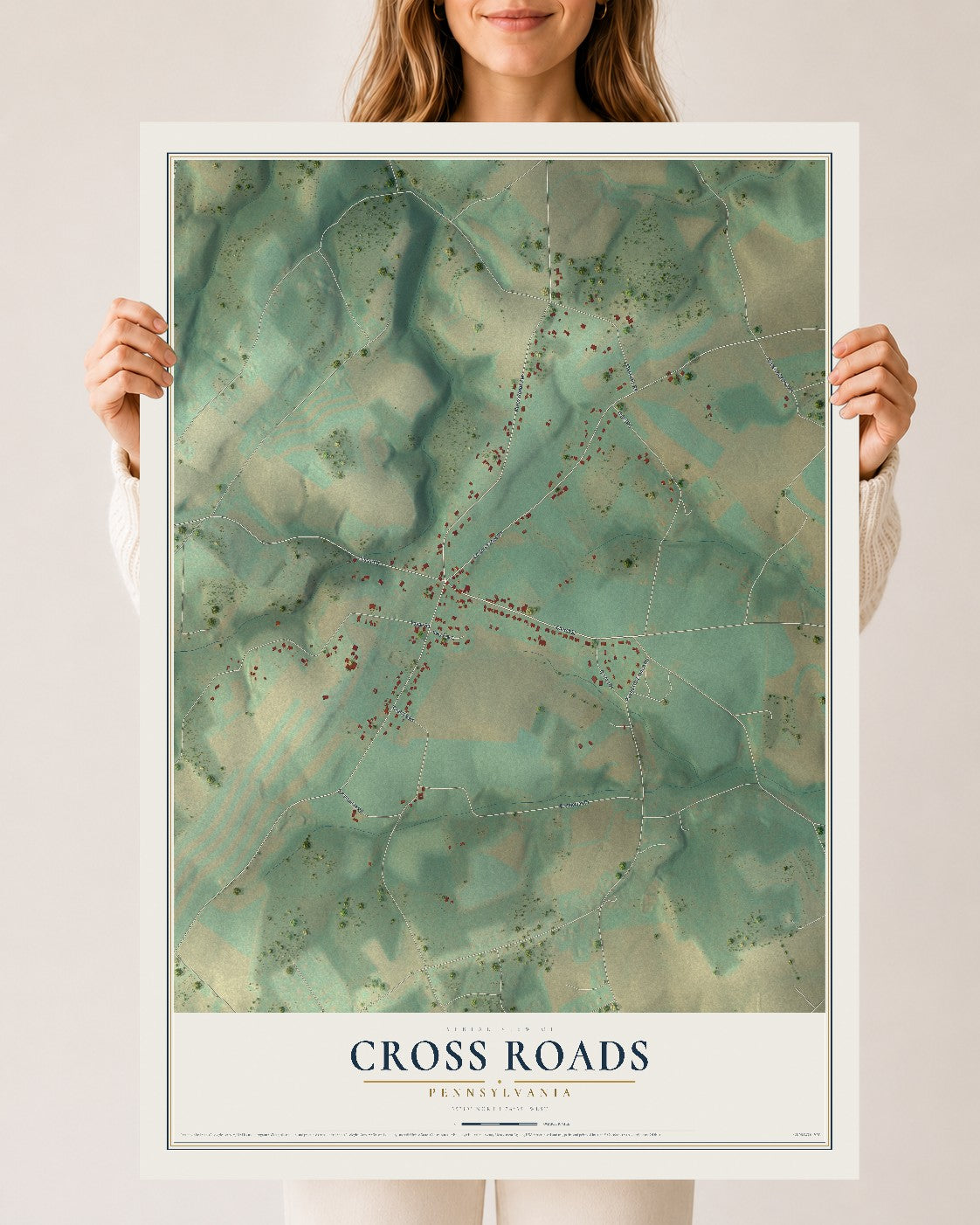 Map of Cross Roads, Pennsylvania, 24 x 36 inch unframed archival matte print