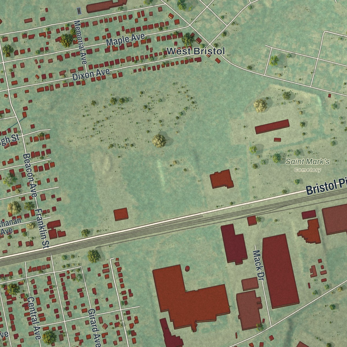 Second close-up of the map of Croydon, Pennsylvania print showing more streets and buildings