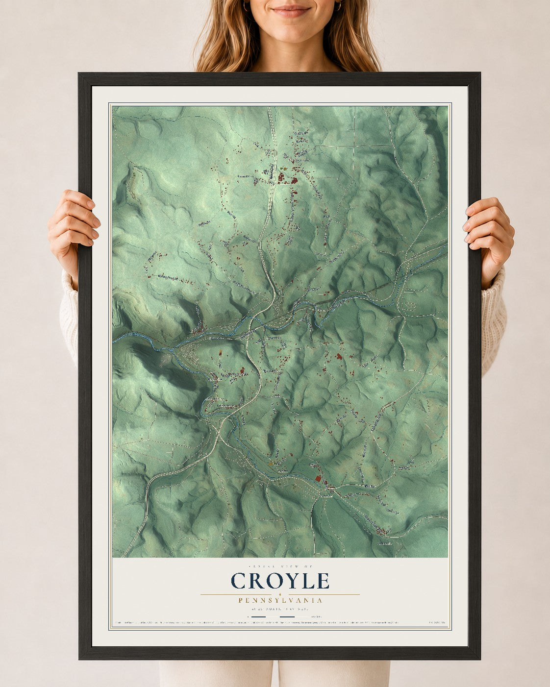Map of Croyle, Pennsylvania, 24 x 36 inch print in a black wood frame