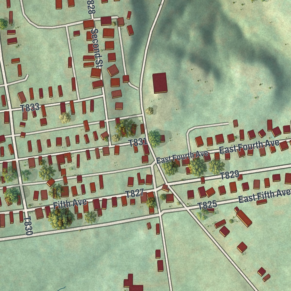 Close-up of the map of Crucible, Pennsylvania print showing street and building detail