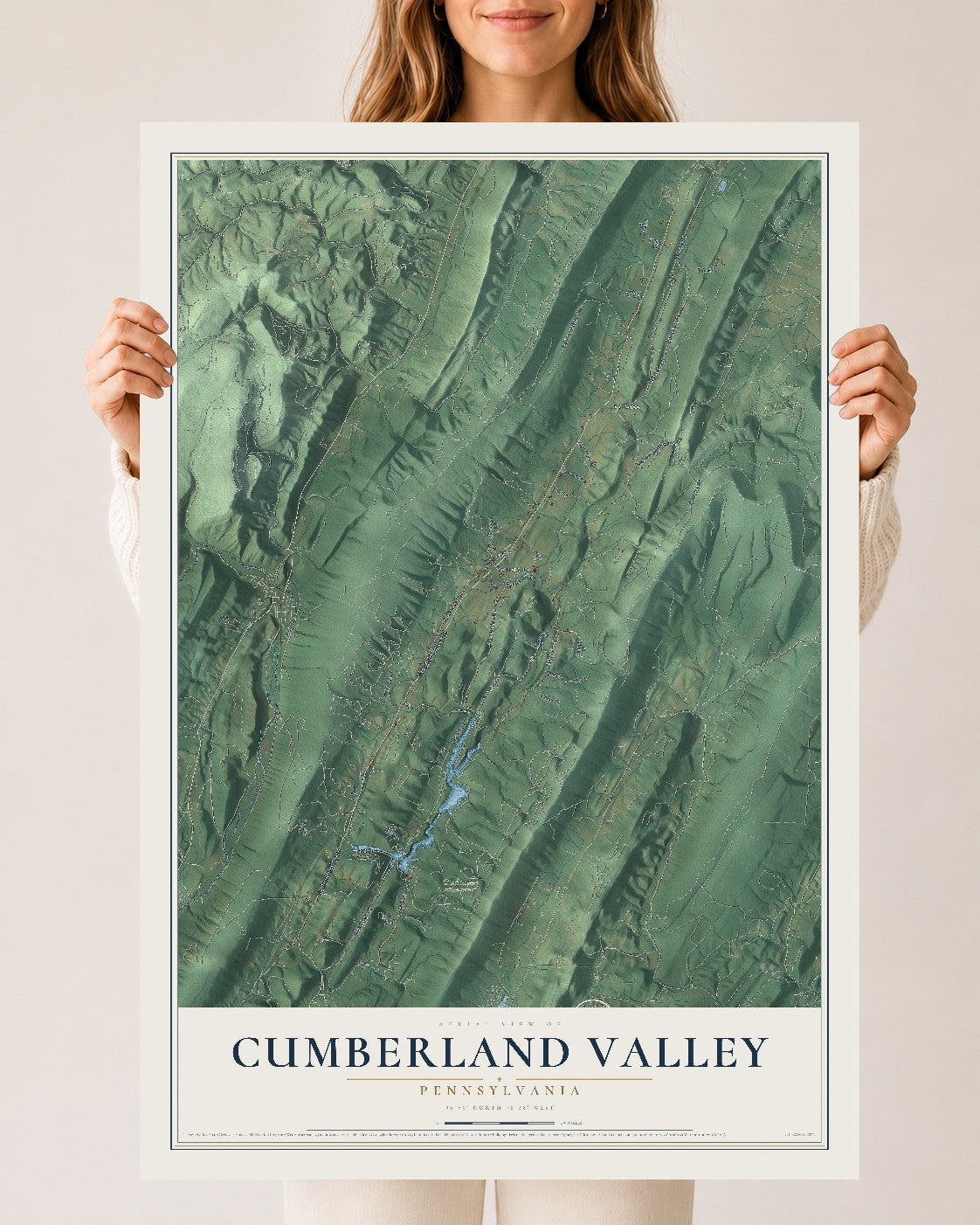 Map of Cumberland Valley, Pennsylvania, 24 x 36 inch unframed archival matte print