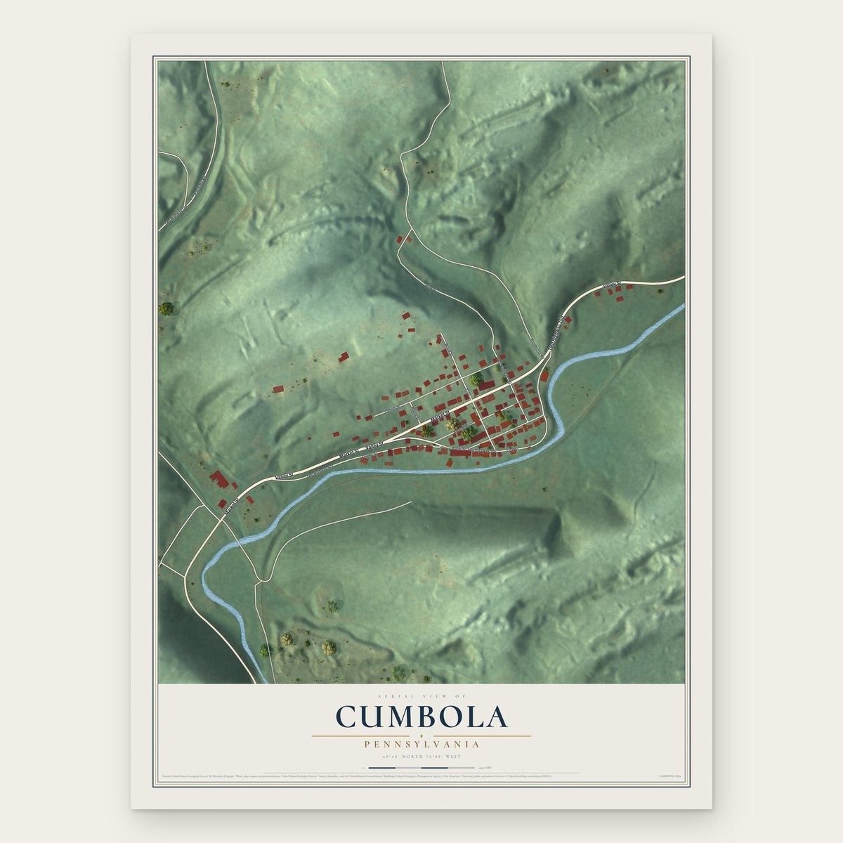 Cumbola, Pennsylvania map print, the full design