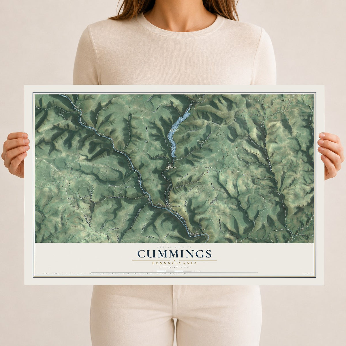 Map of Cummings, Pennsylvania, 12 x 18 inch unframed archival matte print