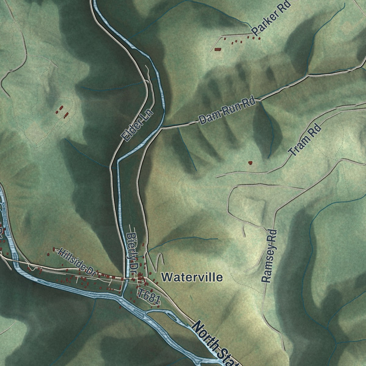 Close-up of the map of Cummings, Pennsylvania print showing street and building detail