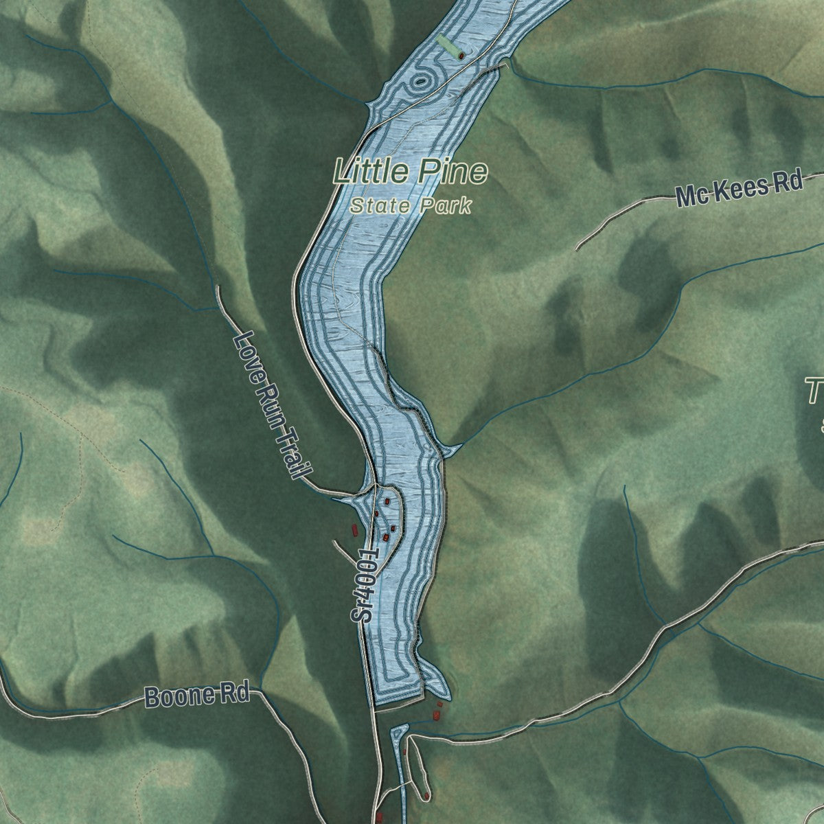 Second close-up of the map of Cummings, Pennsylvania print showing more streets and buildings