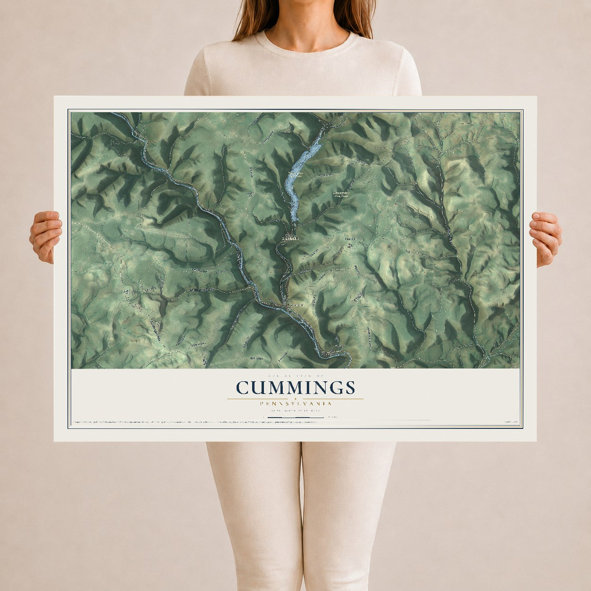 Map of Cummings, Pennsylvania, 24 x 36 inch unframed archival matte print
