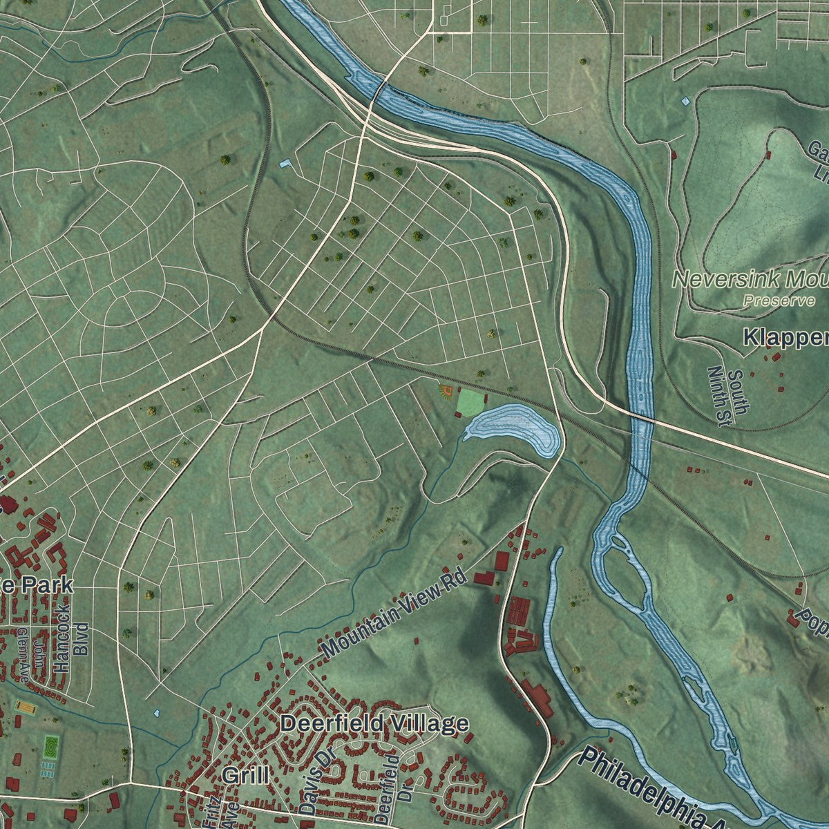 Second close-up of the map of Cumru, Pennsylvania print showing more streets and buildings