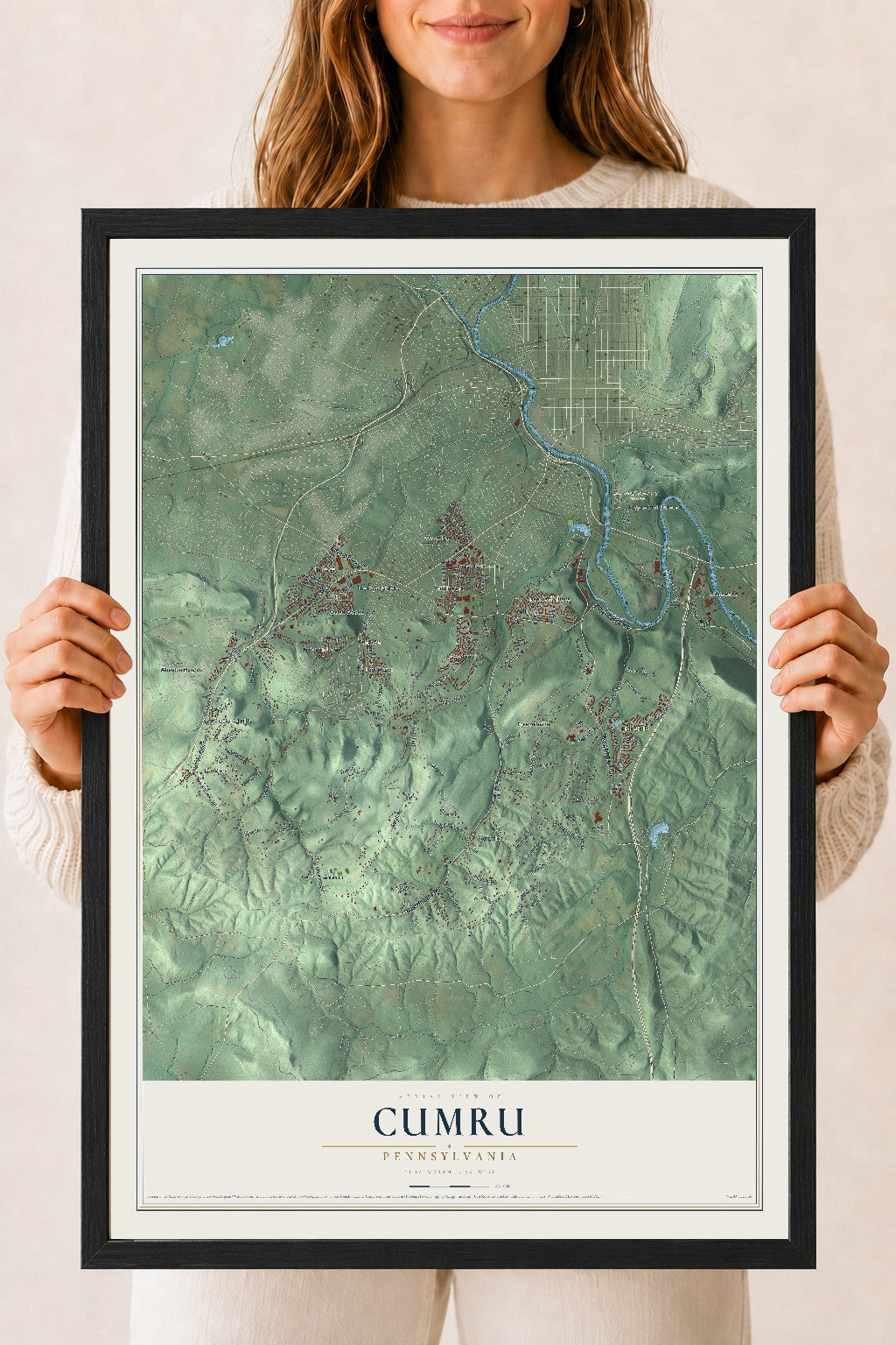 Map of Cumru, Pennsylvania, 18 x 24 inch print in a black wood frame