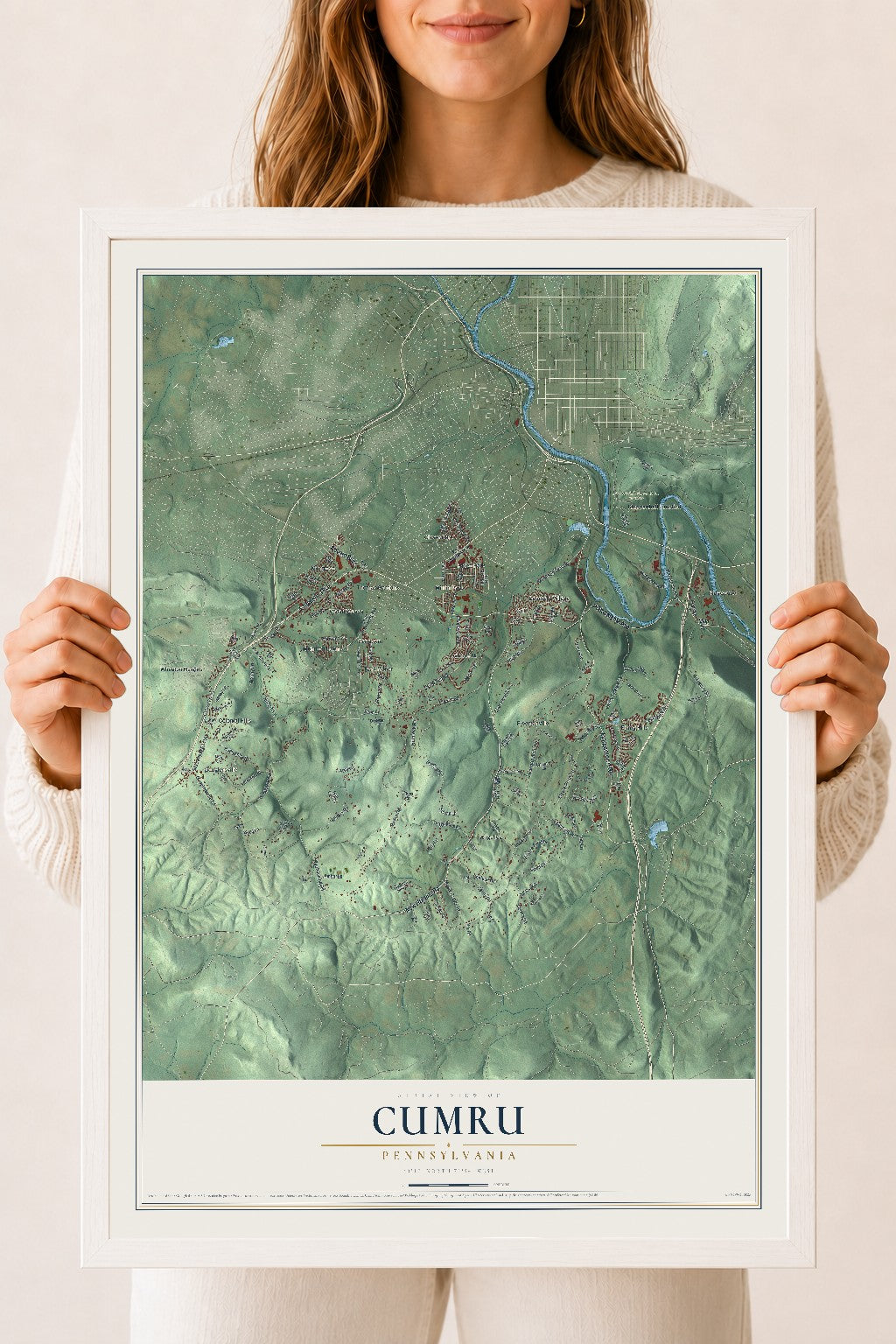 Map of Cumru, Pennsylvania, 18 x 24 inch print in a white wood frame
