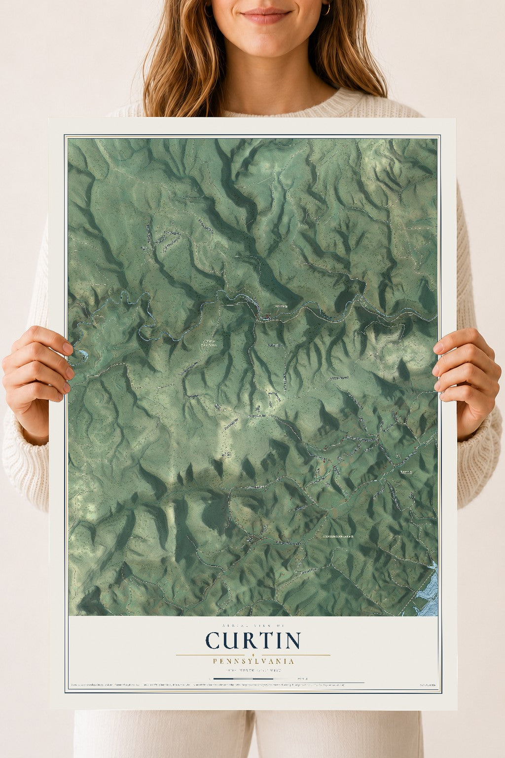 Map of Curtin, Pennsylvania, 18 x 24 inch unframed archival matte print