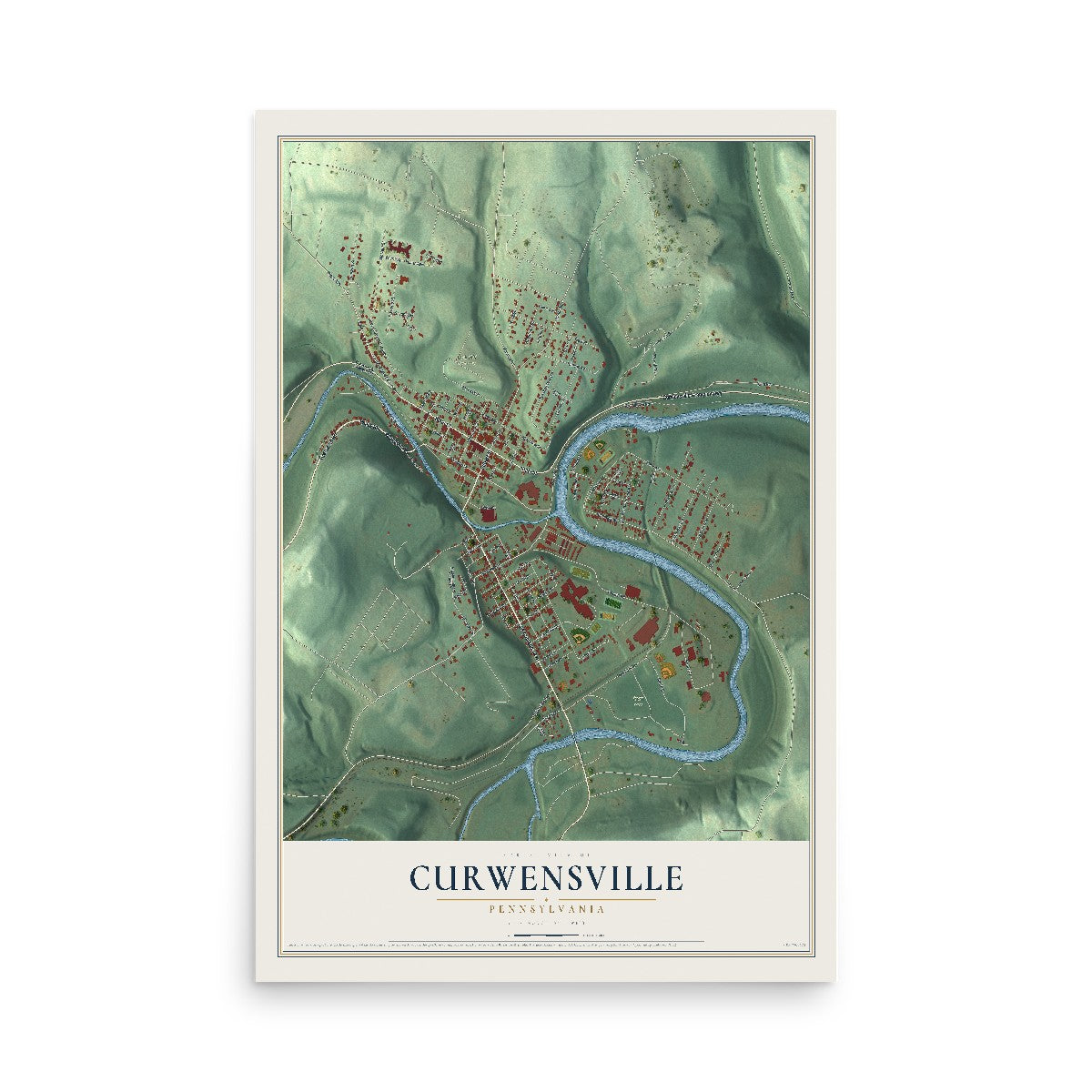 Map of Curwensville, Pennsylvania, 12 x 18 inch unframed archival matte print