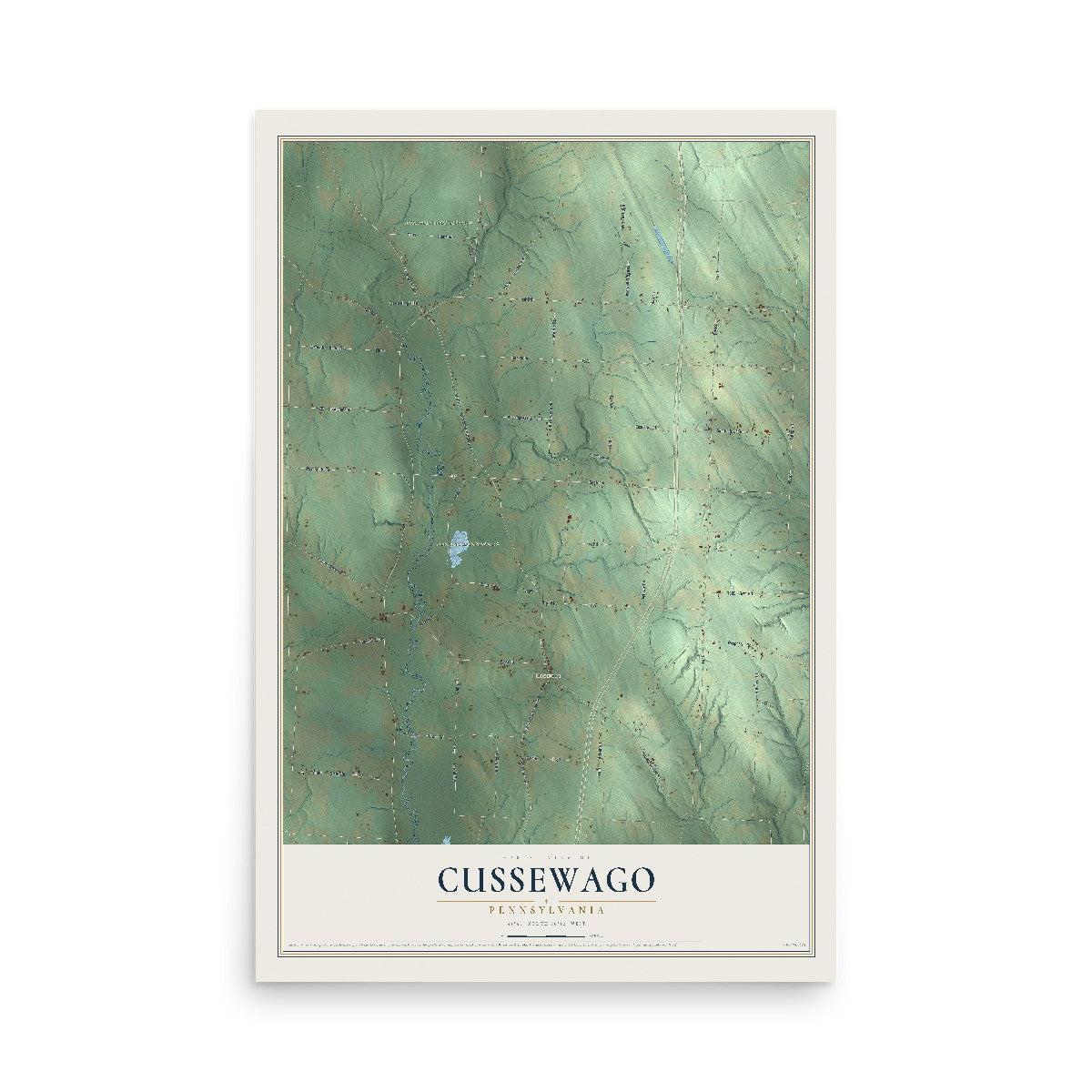 Map of Cussewago, Pennsylvania, 12 x 18 inch unframed archival matte print