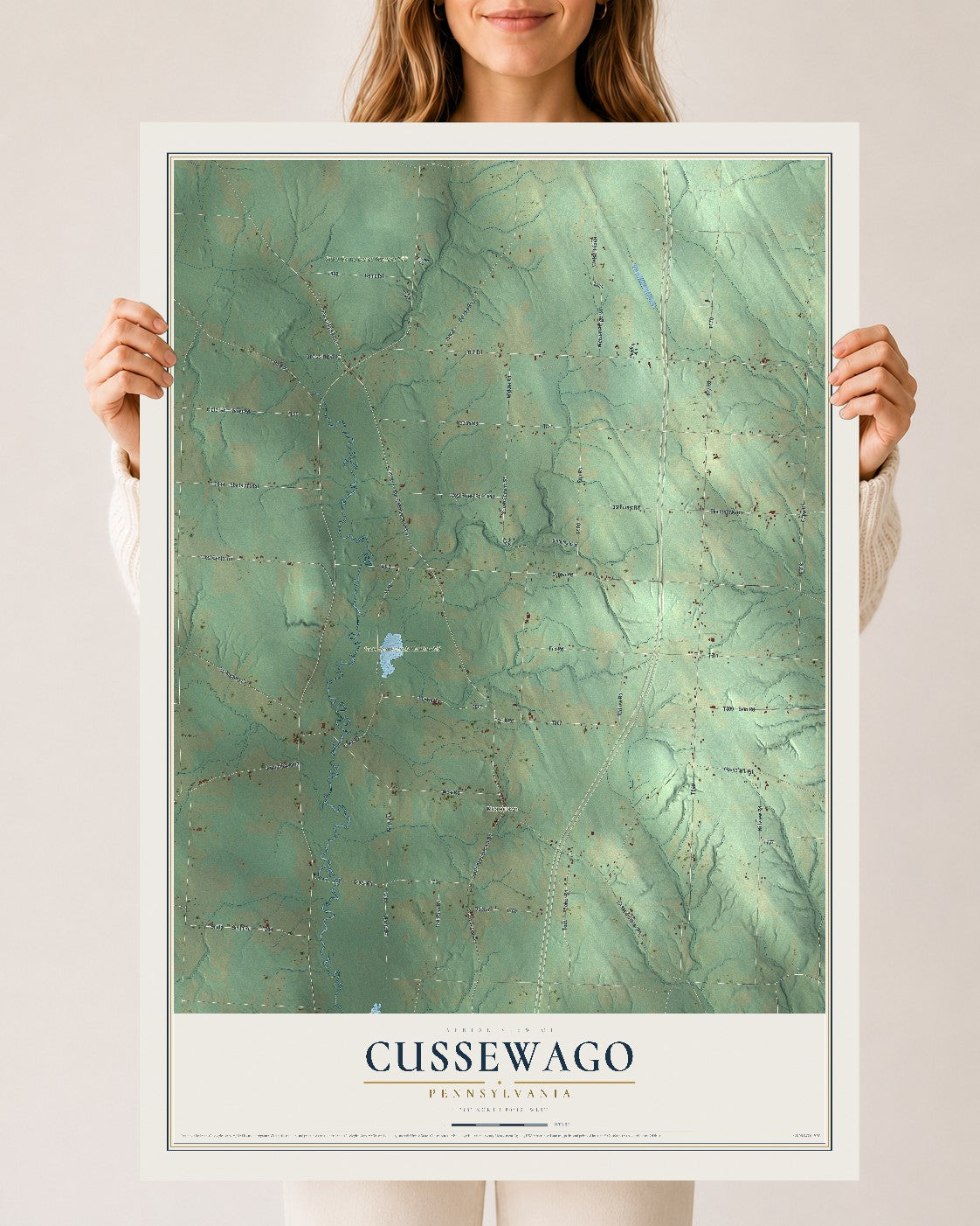 Map of Cussewago, Pennsylvania, 24 x 36 inch unframed archival matte print