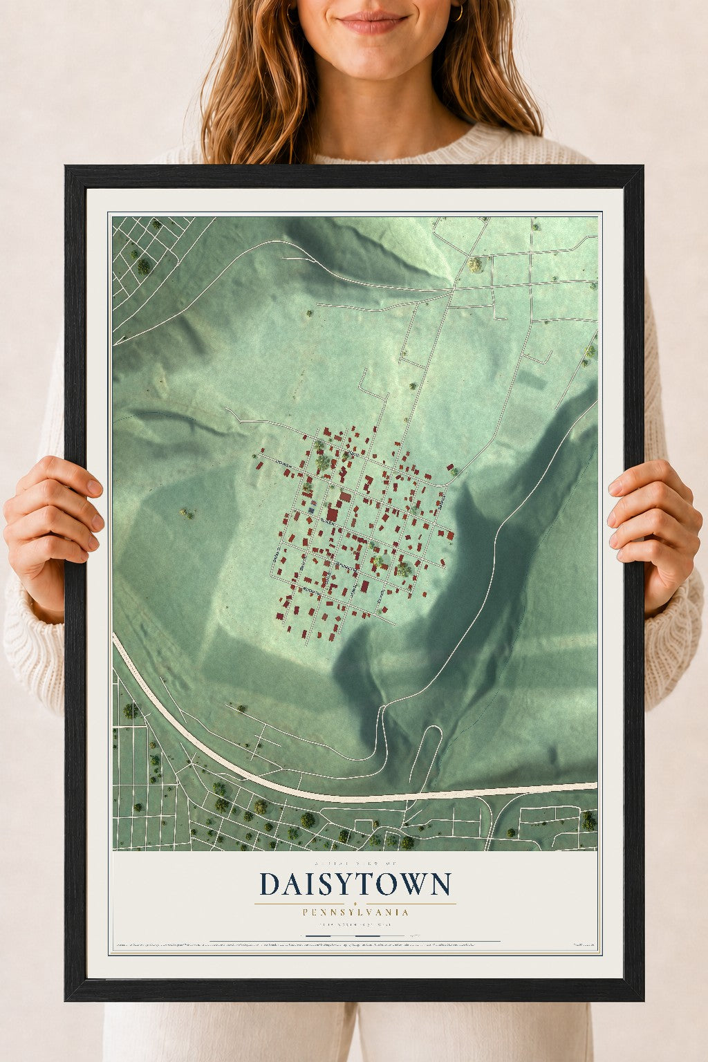 Map of Daisytown, Pennsylvania, 18 x 24 inch print in a black wood frame