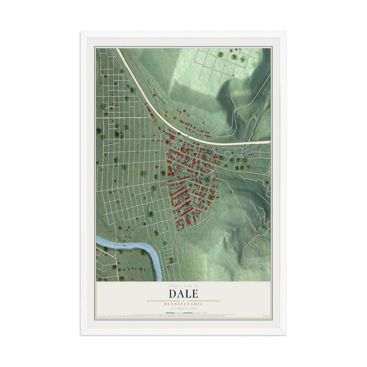 Map of Dale, Pennsylvania, 12 x 18 inch print in a white wood frame
