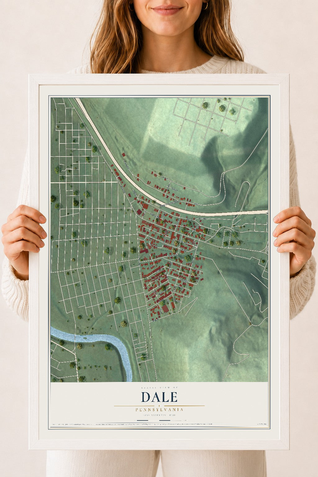 Map of Dale, Pennsylvania, 18 x 24 inch print in a white wood frame