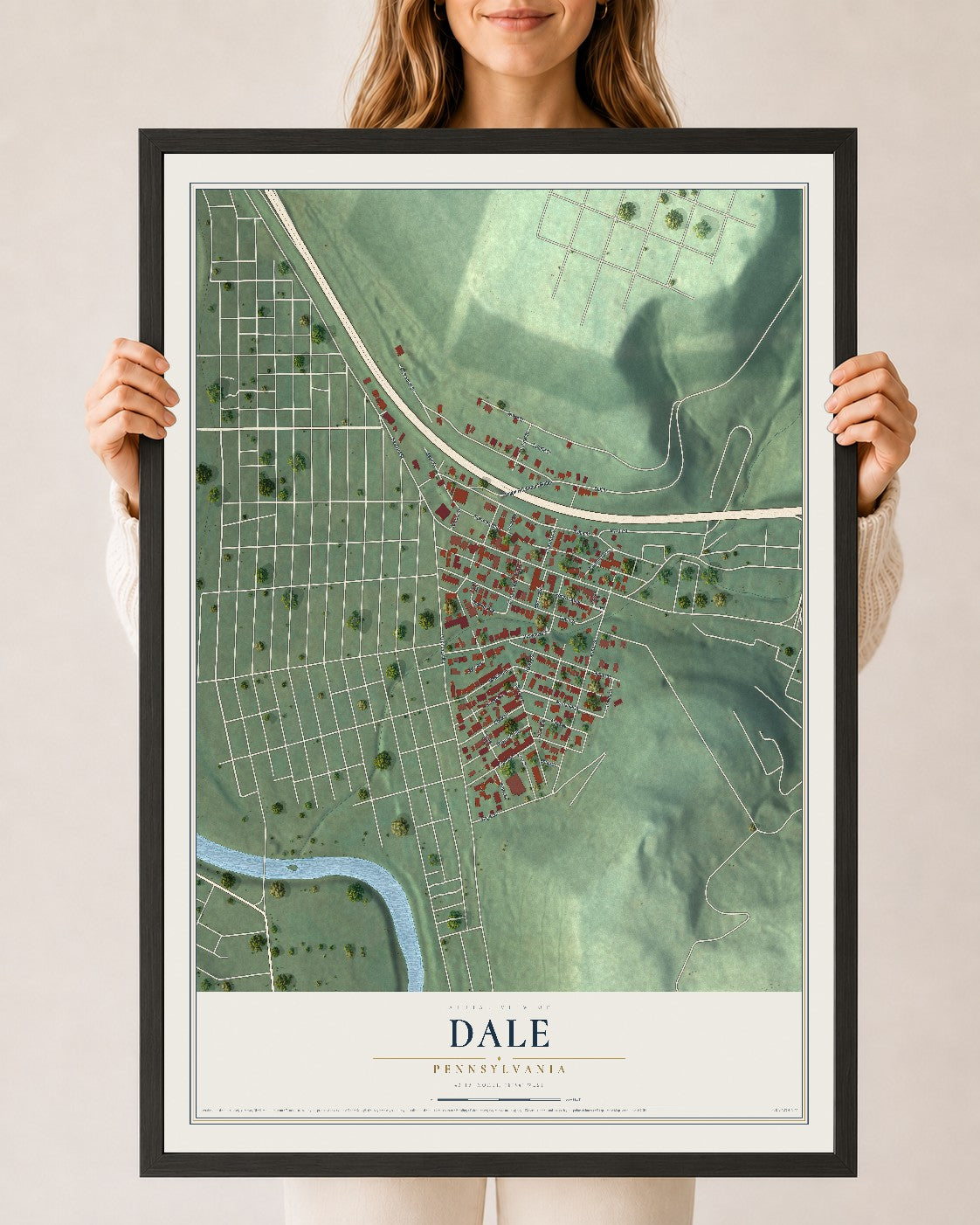 Map of Dale, Pennsylvania, 24 x 36 inch print in a black wood frame