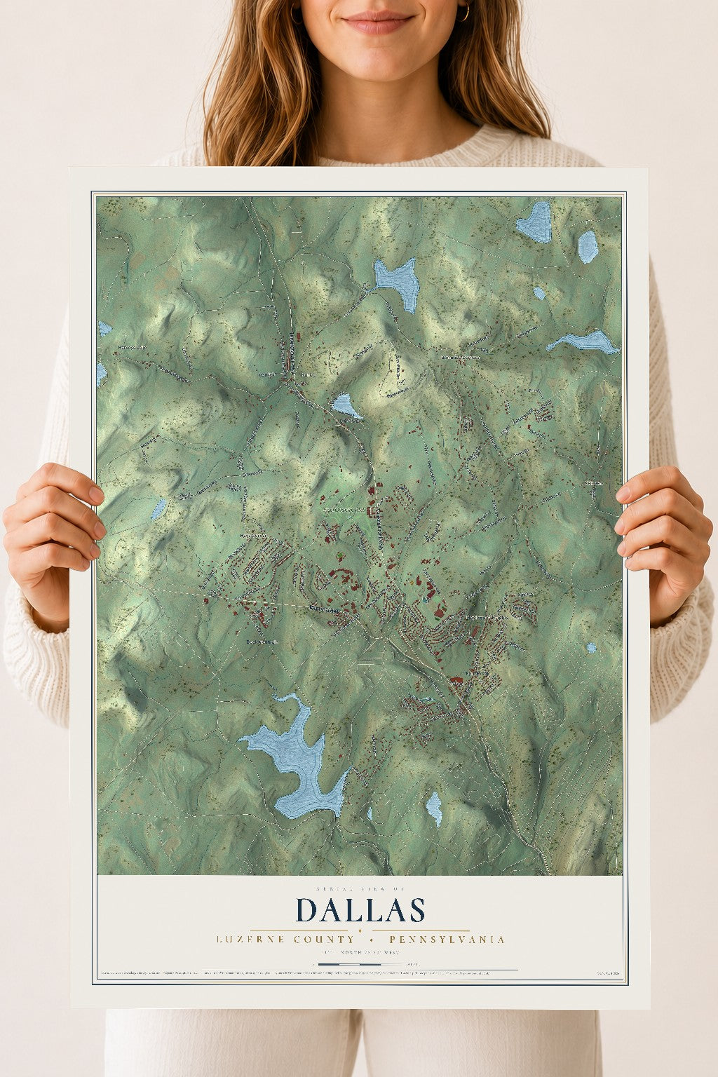 Map of Dallas, Luzerne County, Pennsylvania, 18 x 24 inch unframed archival matte print