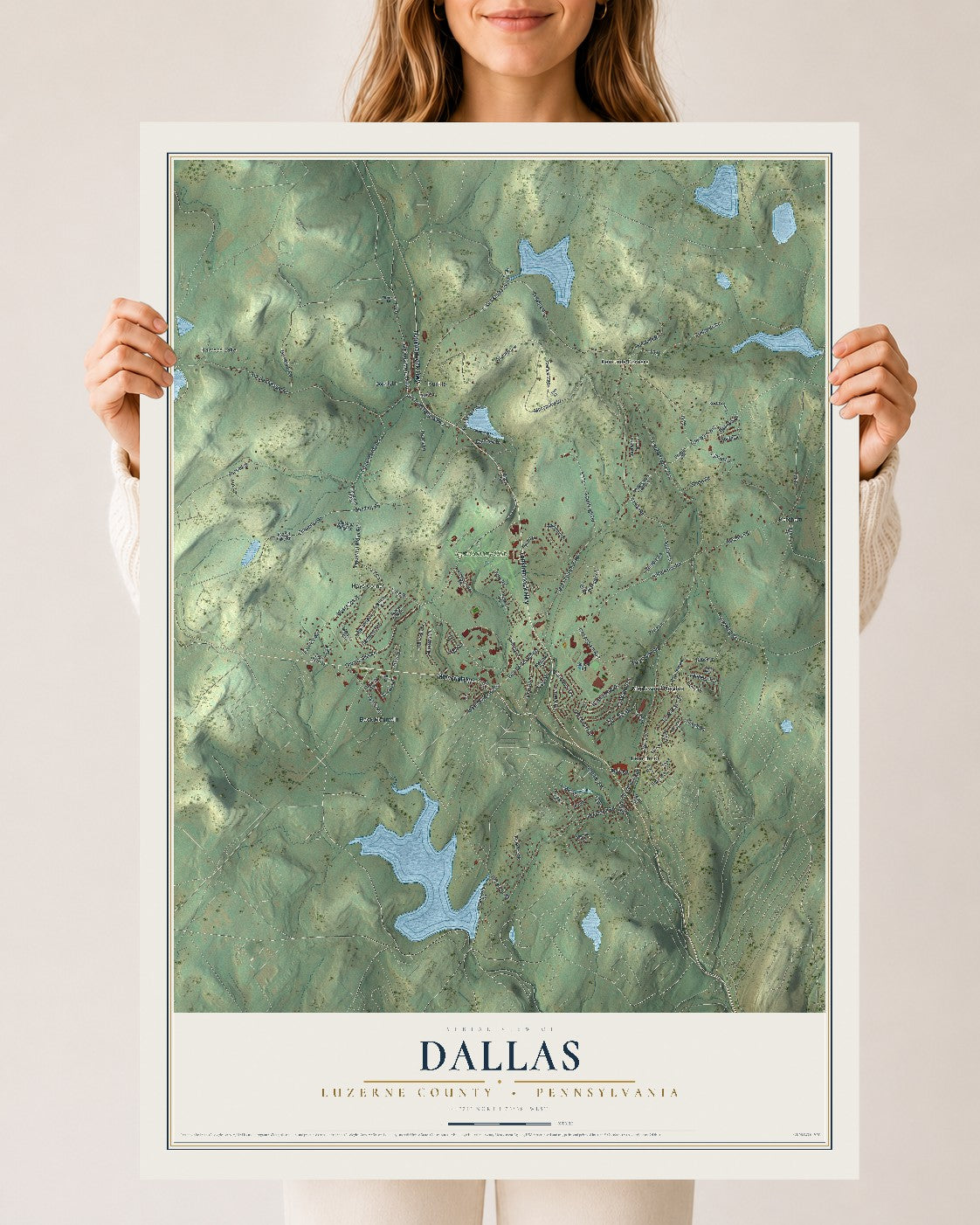 Map of Dallas, Luzerne County, Pennsylvania, 24 x 36 inch unframed archival matte print