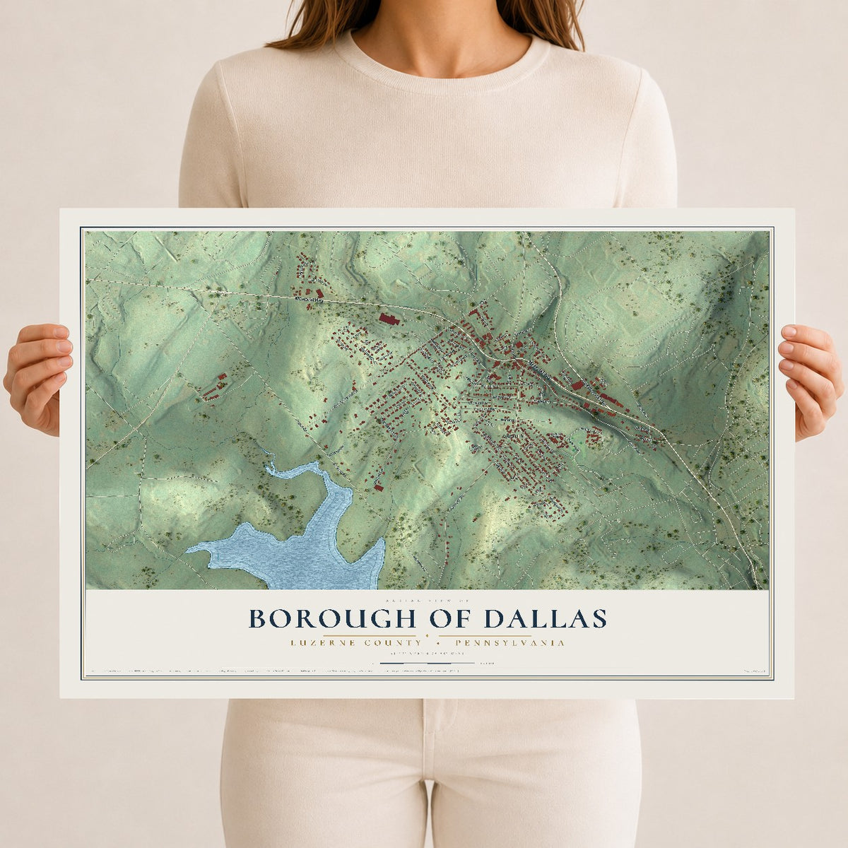 Map of the Borough of Dallas, Luzerne County, Pennsylvania, 12 x 18 inch unframed archival matte print