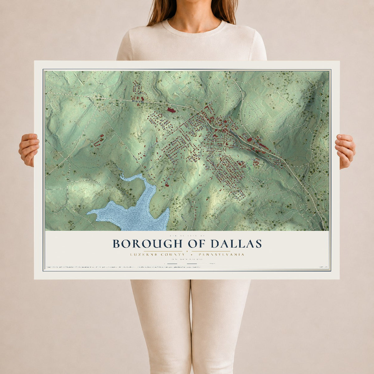 Map of the Borough of Dallas, Luzerne County, Pennsylvania, 24 x 36 inch unframed archival matte print