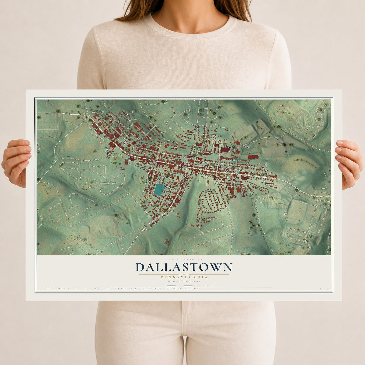 Map of Dallastown, Pennsylvania, 12 x 18 inch unframed archival matte print