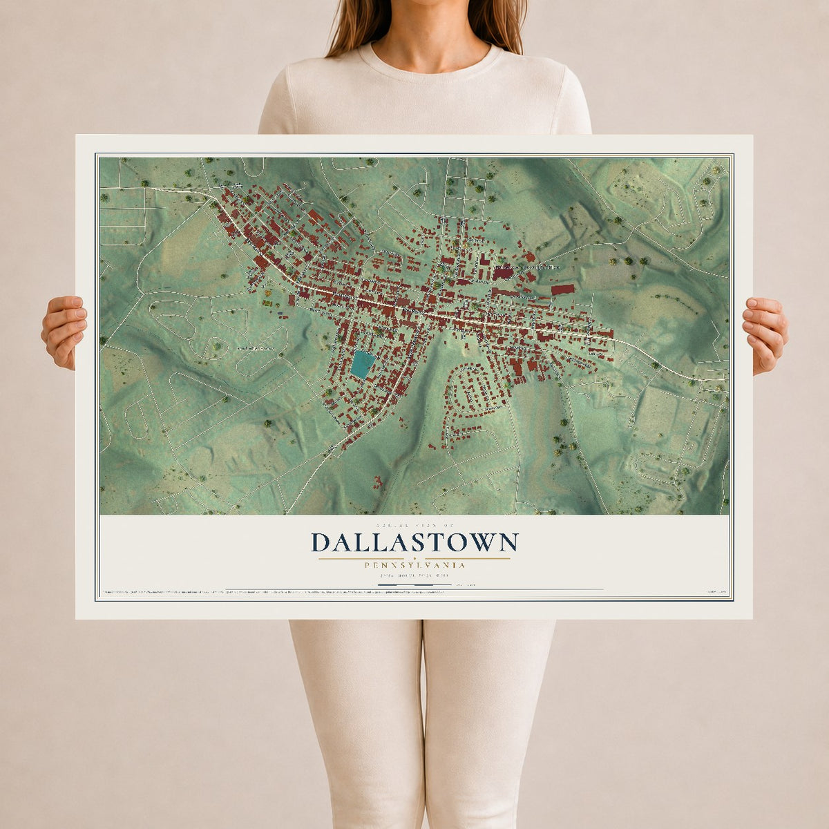 Map of Dallastown, Pennsylvania, 24 x 36 inch unframed archival matte print