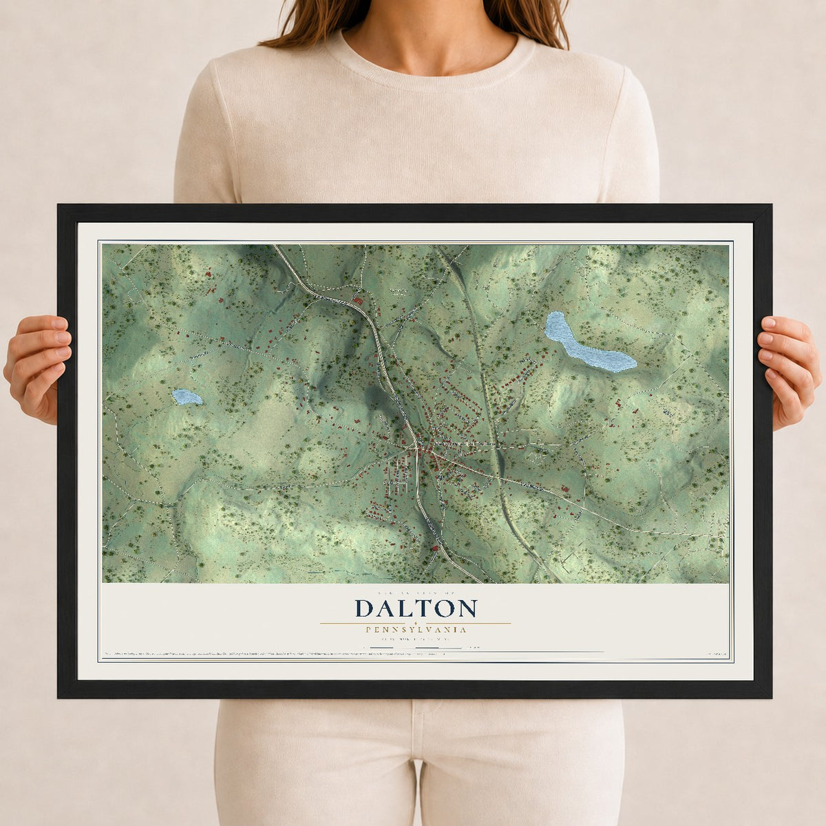 Map of Dalton, Pennsylvania, 12 x 18 inch print in a black wood frame