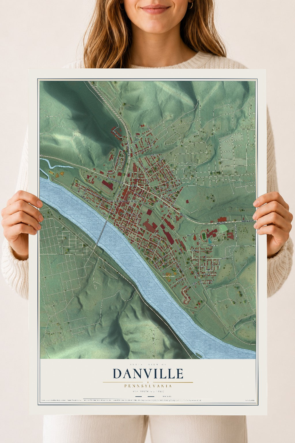 Map of Danville, Pennsylvania, 18 x 24 inch unframed archival matte print