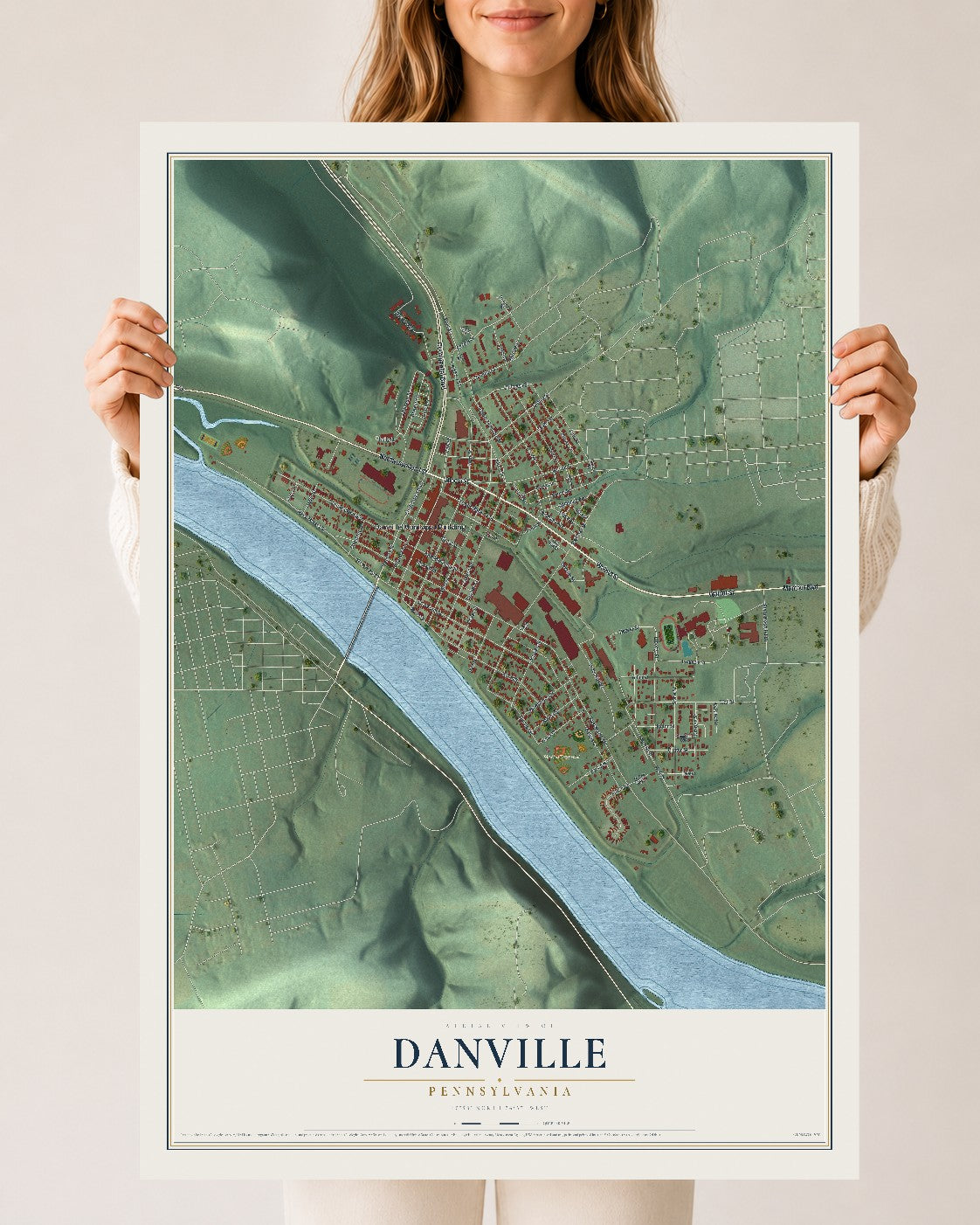 Map of Danville, Pennsylvania, 24 x 36 inch unframed archival matte print
