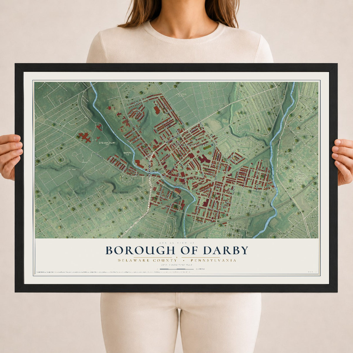 Map of the Borough of Darby, Delaware County, Pennsylvania, 18 x 24 inch print in a black wood frame