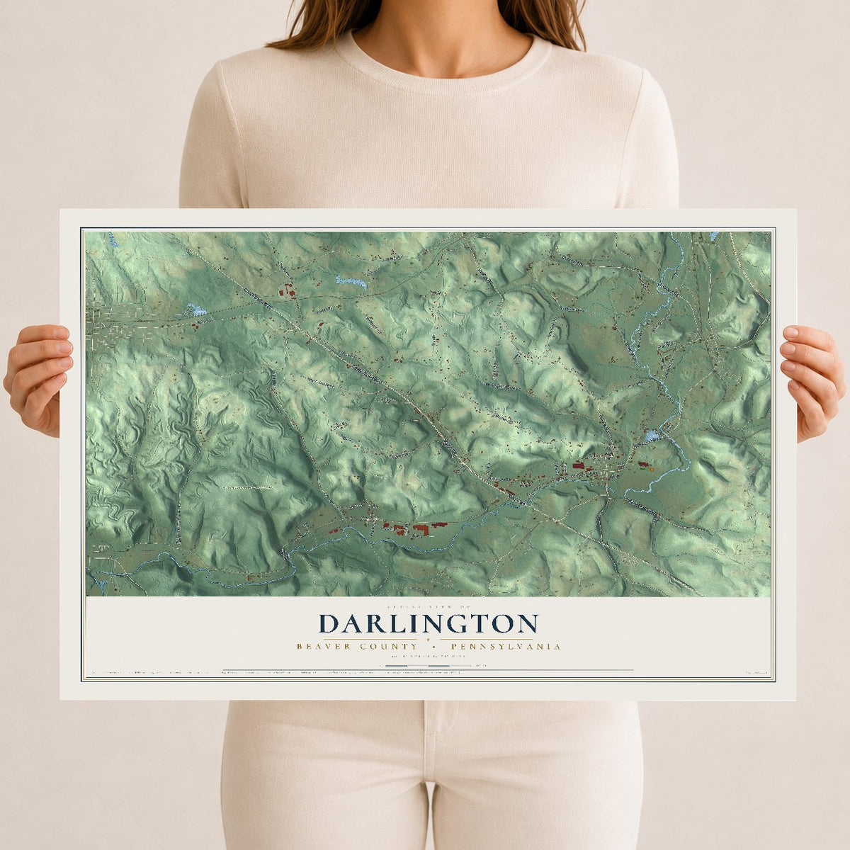 Map of Darlington, Beaver County, Pennsylvania, 12 x 18 inch unframed archival matte print