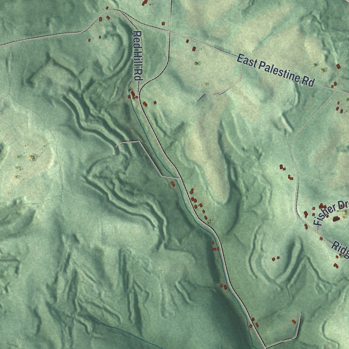 Second close-up of the map of Darlington, Beaver County, Pennsylvania print showing more streets and buildings