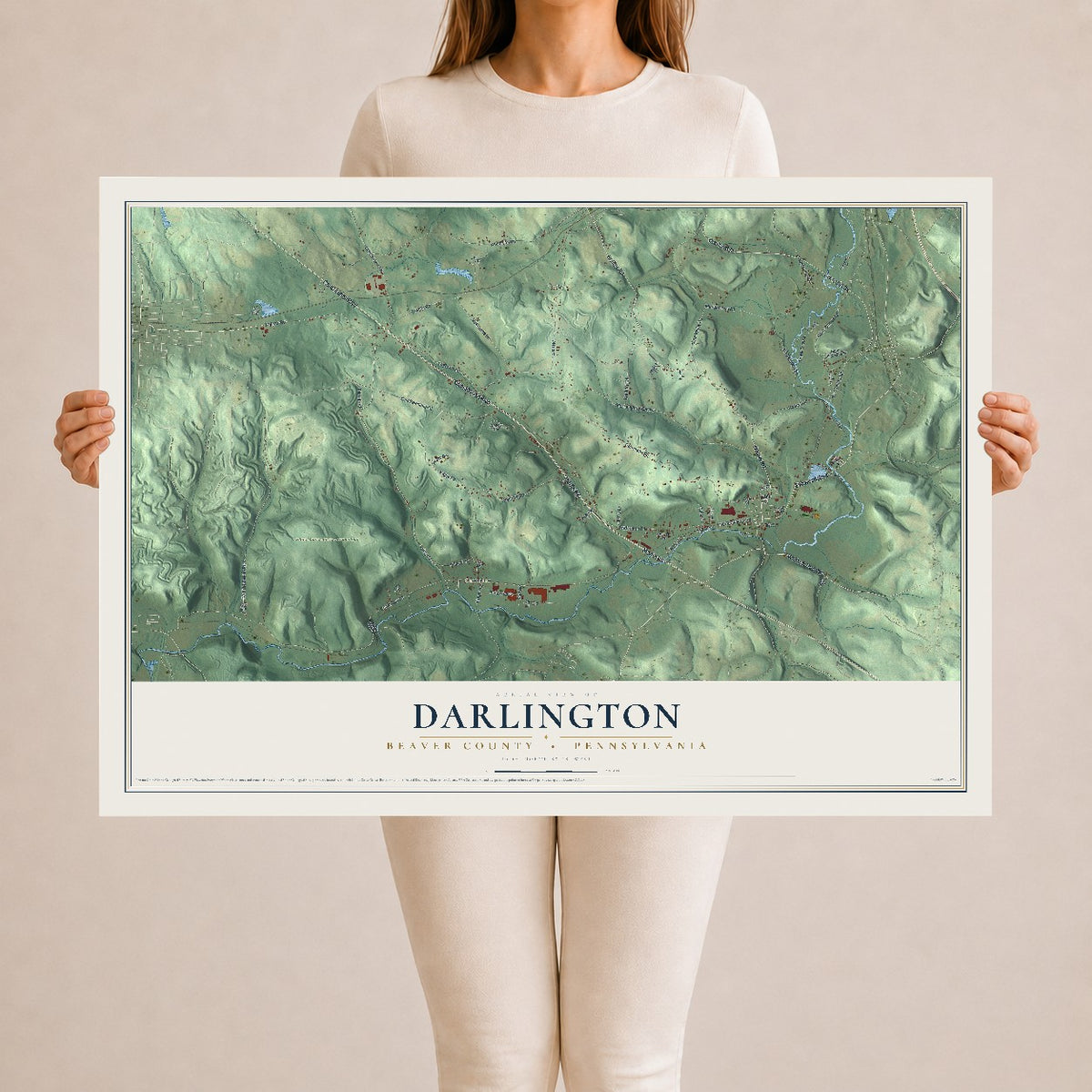 Map of Darlington, Beaver County, Pennsylvania, 24 x 36 inch unframed archival matte print