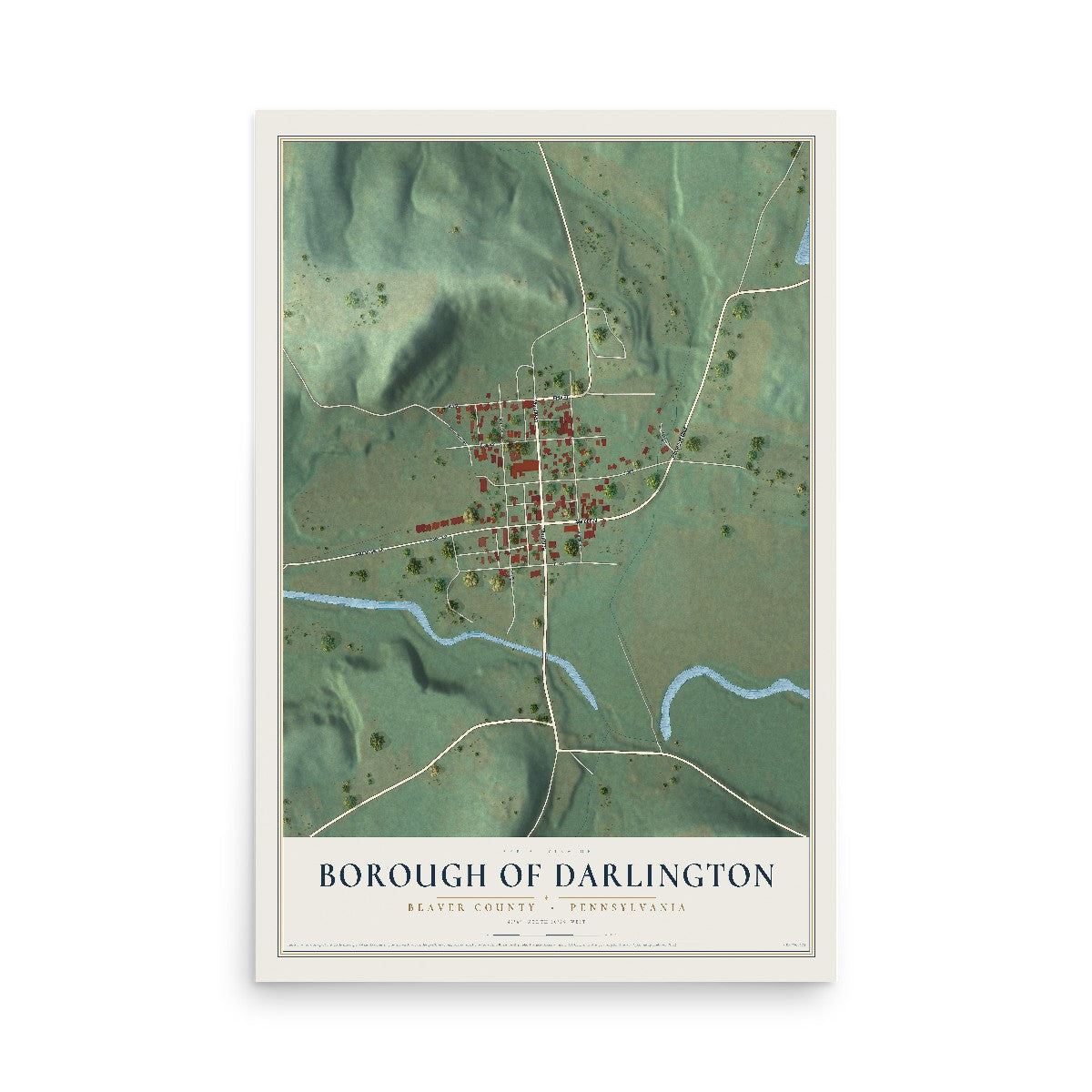 Map of the Borough of Darlington, Beaver County, Pennsylvania, 12 x 18 inch unframed archival matte print