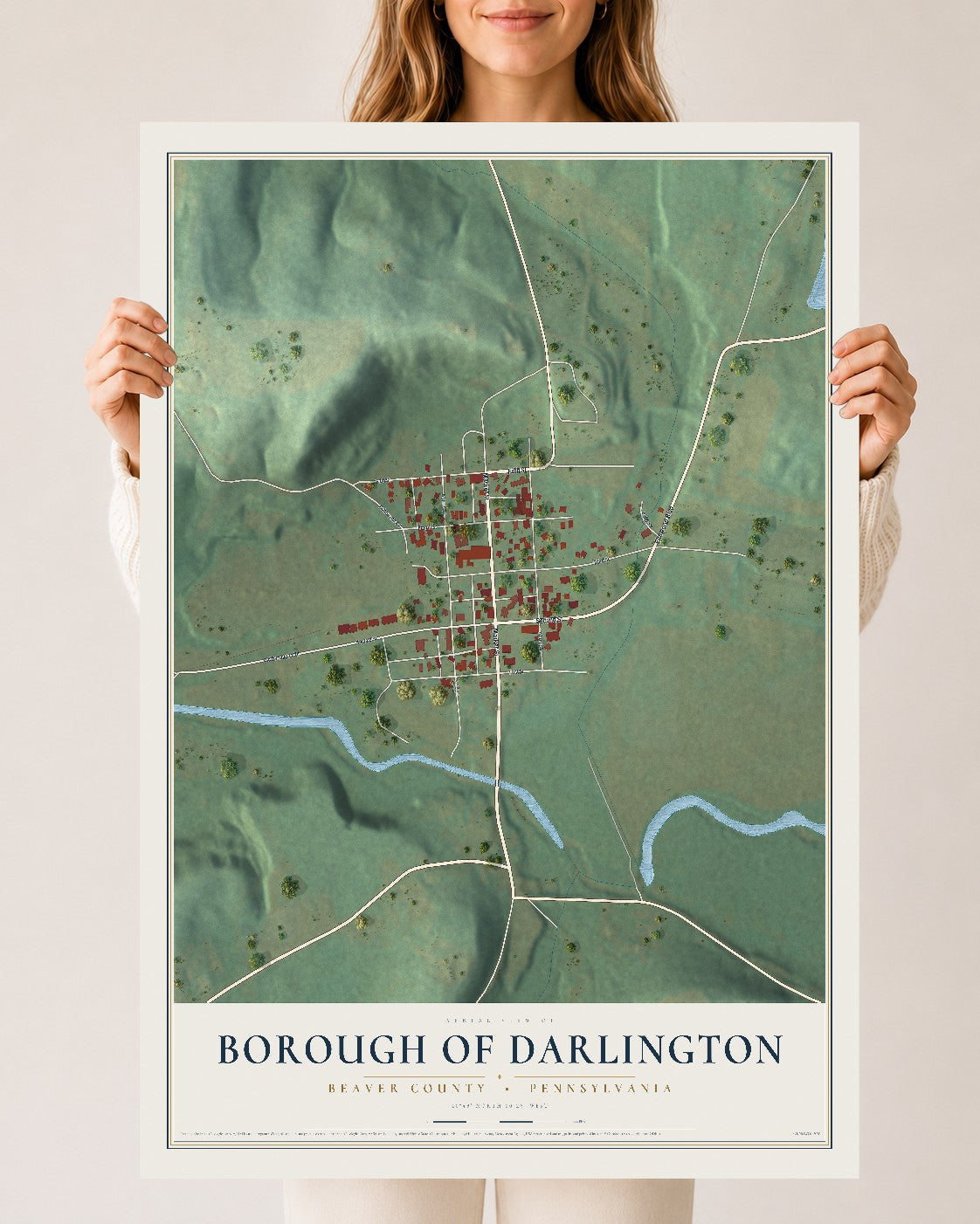 Map of the Borough of Darlington, Beaver County, Pennsylvania, 24 x 36 inch unframed archival matte print