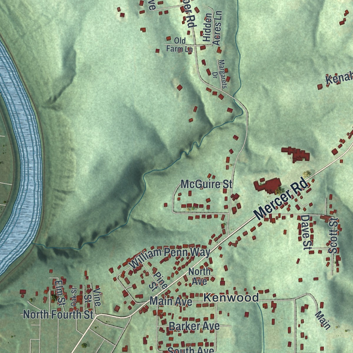Close-up of the map of Daugherty, Pennsylvania print showing street and building detail