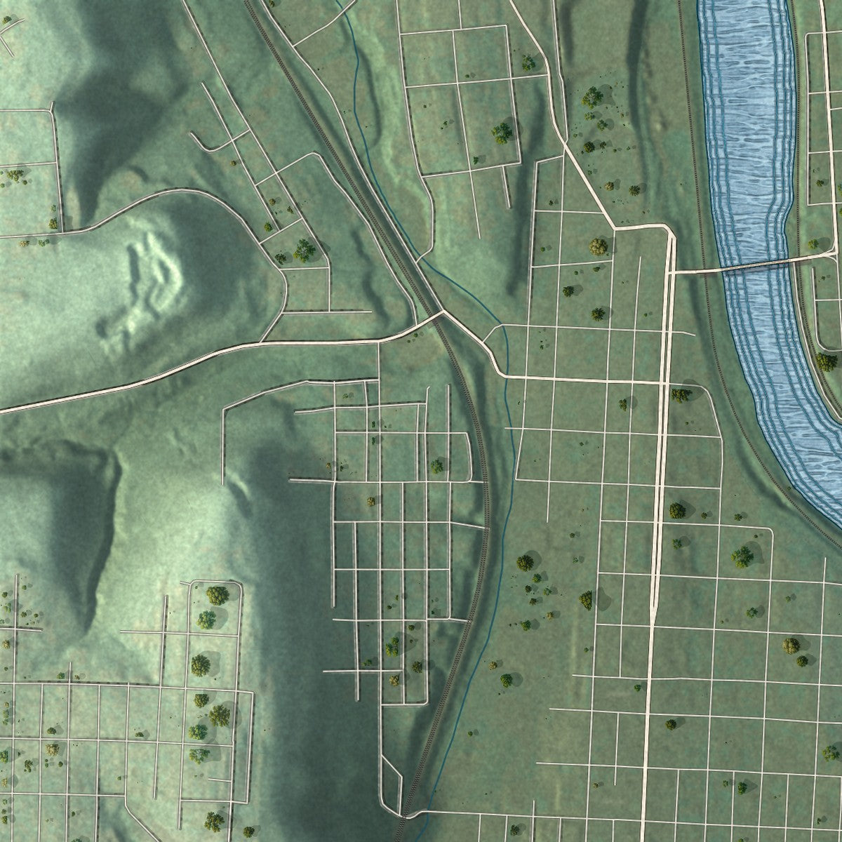 Second close-up of the map of Daugherty, Pennsylvania print showing more streets and buildings