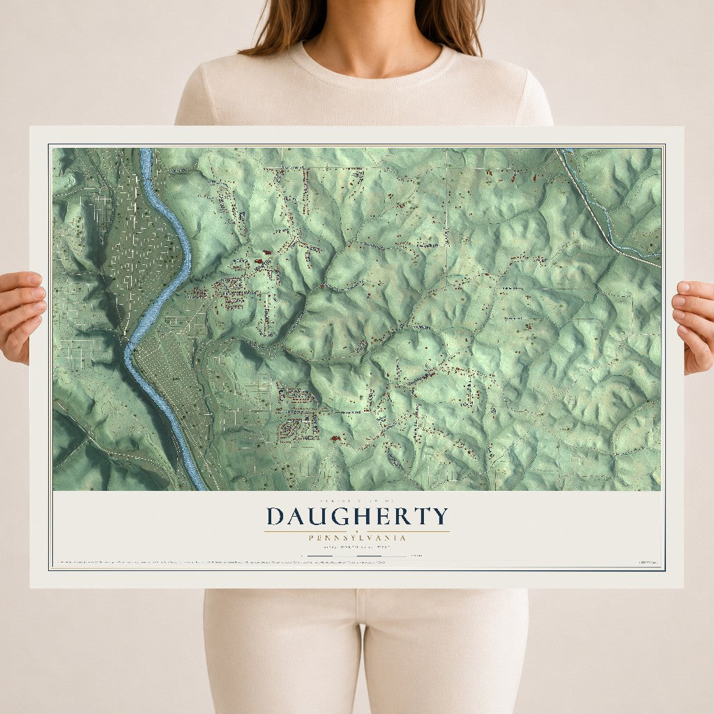 Map of Daugherty, Pennsylvania, 18 x 24 inch unframed archival matte print