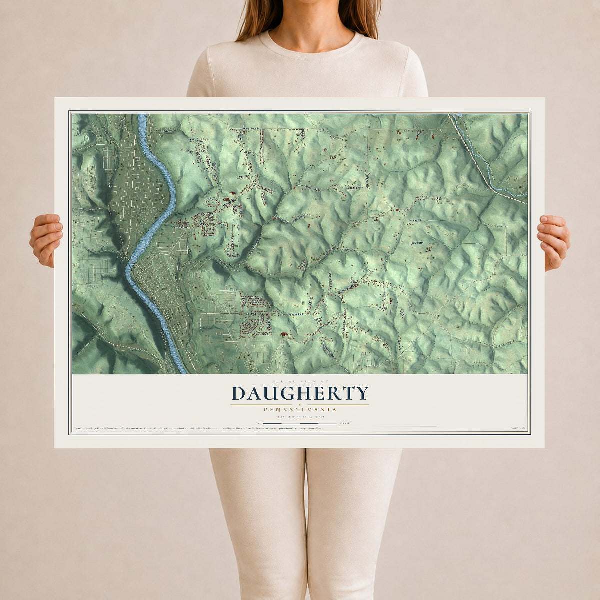 Map of Daugherty, Pennsylvania, 24 x 36 inch unframed archival matte print