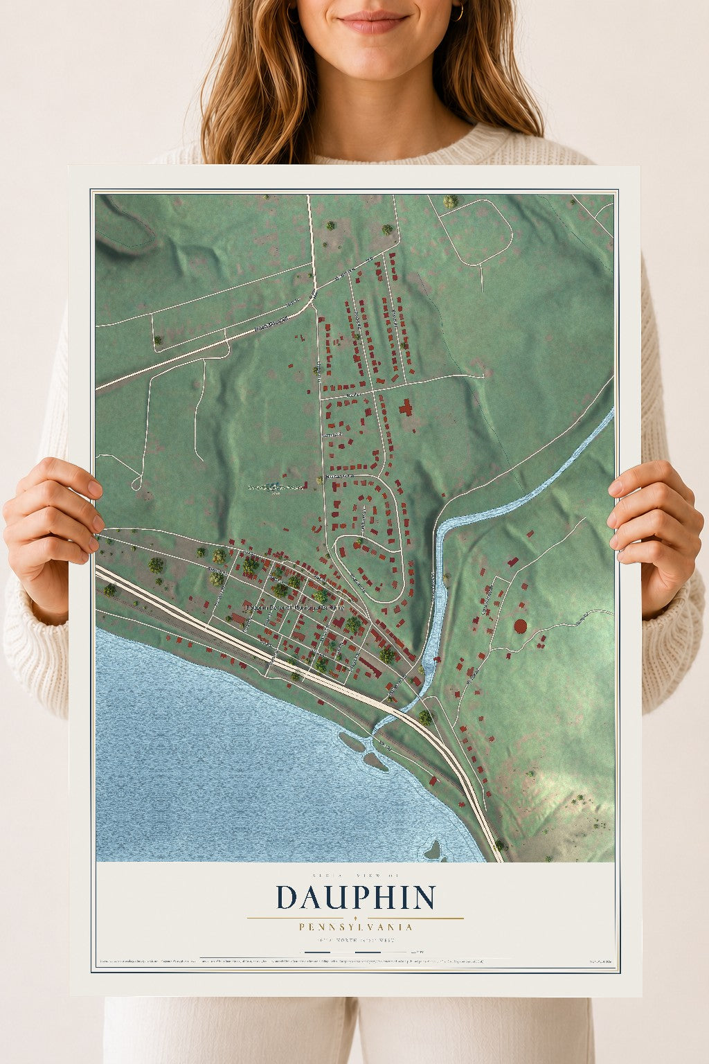 Map of Dauphin, Pennsylvania, 18 x 24 inch unframed archival matte print