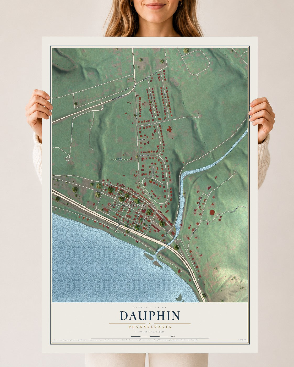 Map of Dauphin, Pennsylvania, 24 x 36 inch unframed archival matte print