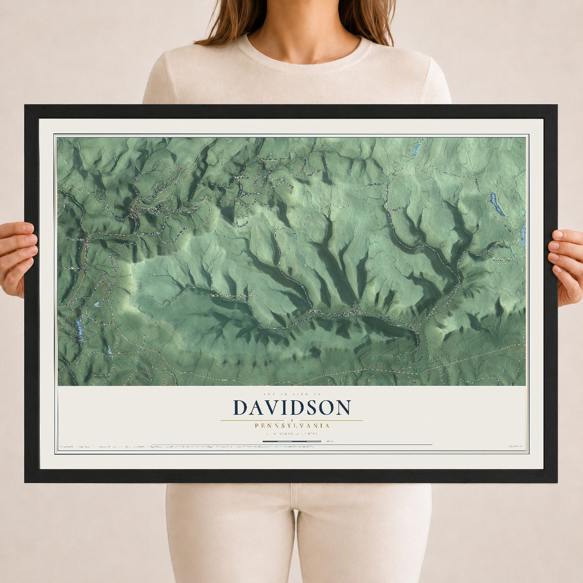 Map of Davidson, Pennsylvania, 18 x 24 inch print in a black wood frame