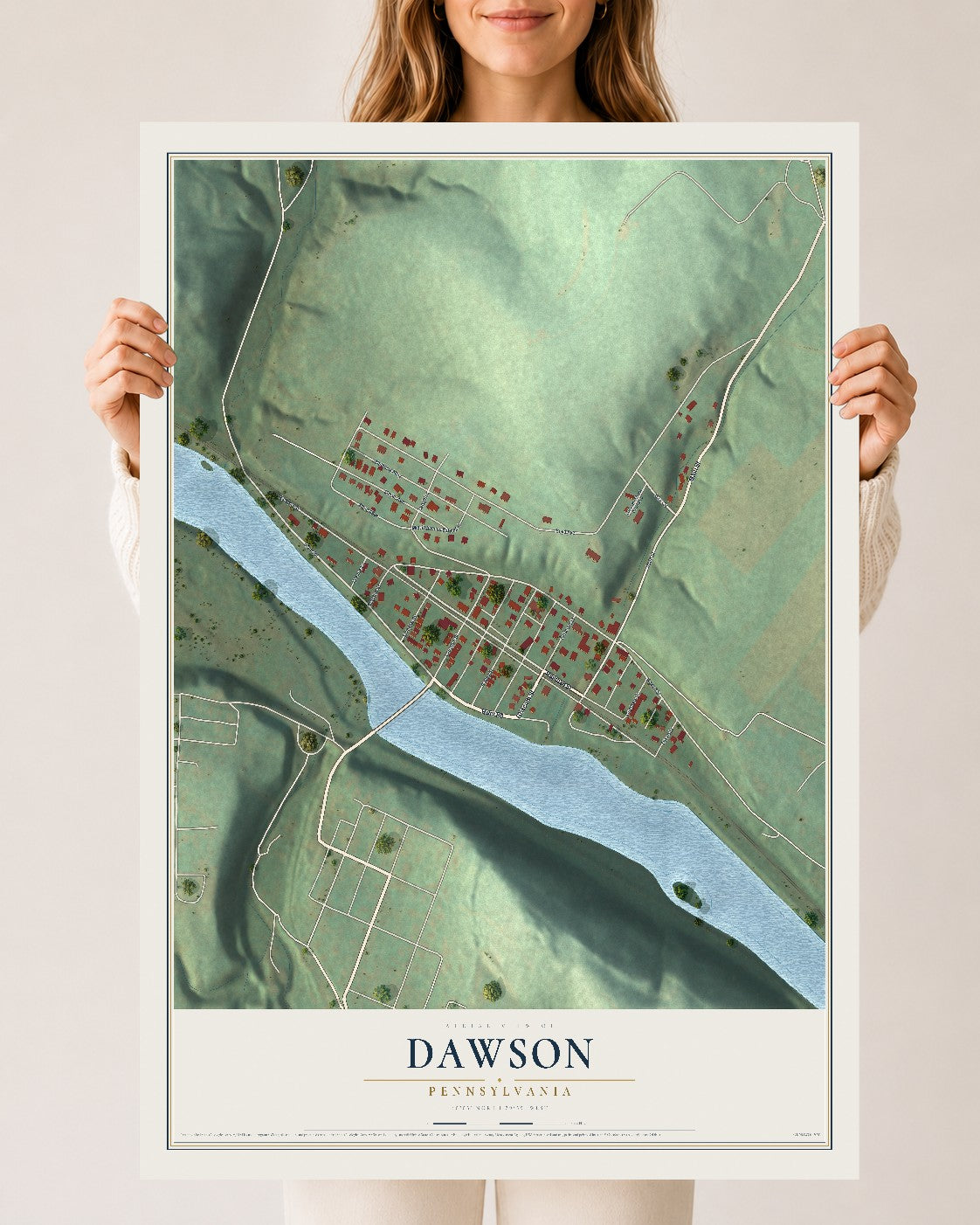 Map of Dawson, Pennsylvania, 24 x 36 inch unframed archival matte print