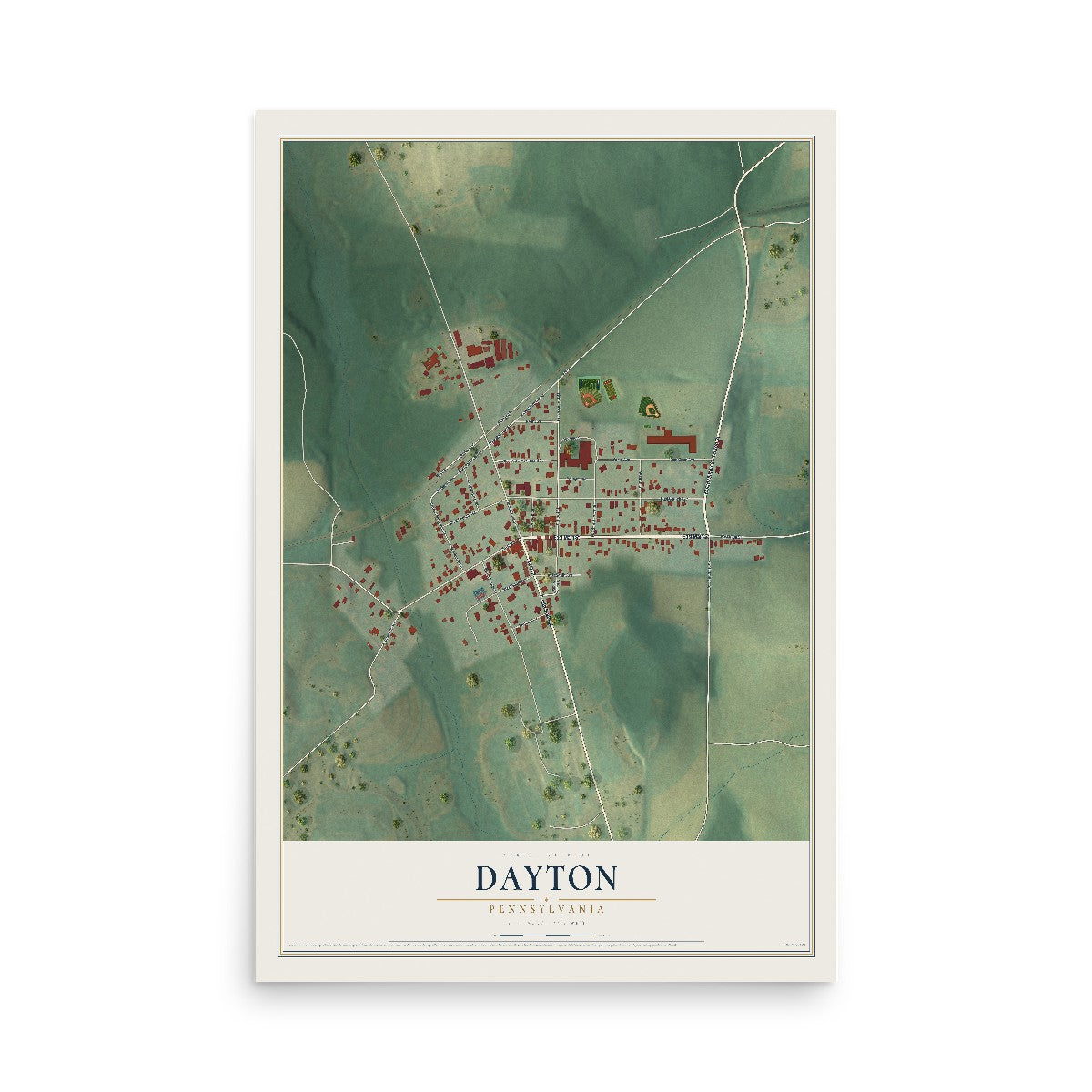 Map of Dayton, Pennsylvania, 12 x 18 inch unframed archival matte print